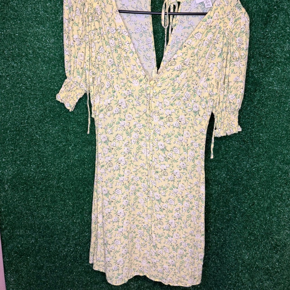 Topshop Yellow Floral Puff Sleeve Mini Dress Women's US 2 Cottagecore